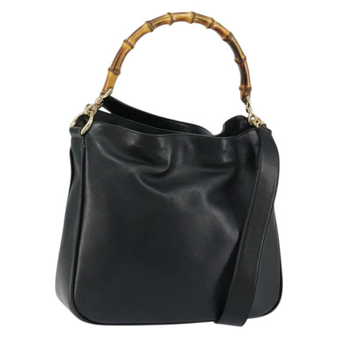 GUCCI 竹節肩背包 皮革 黑色 金色 001 3166 正品 150409