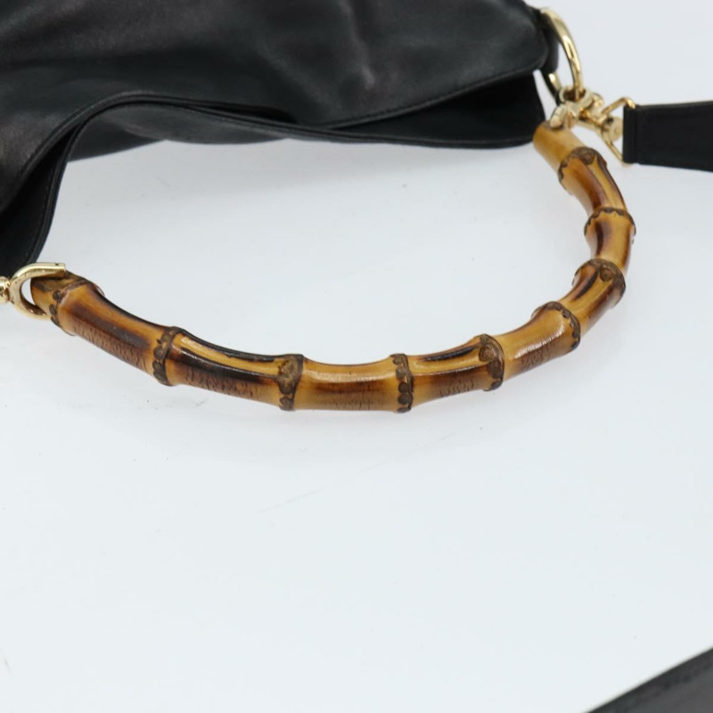 【日本直送】GUCCI 竹節肩背包 皮革 黑色 金色 001 3166 正品 150409-6