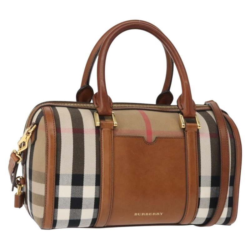 【日本直送】BURBERRY Nova Check Boston Bag 帆布 2way Gold Beige Auth 149500-0