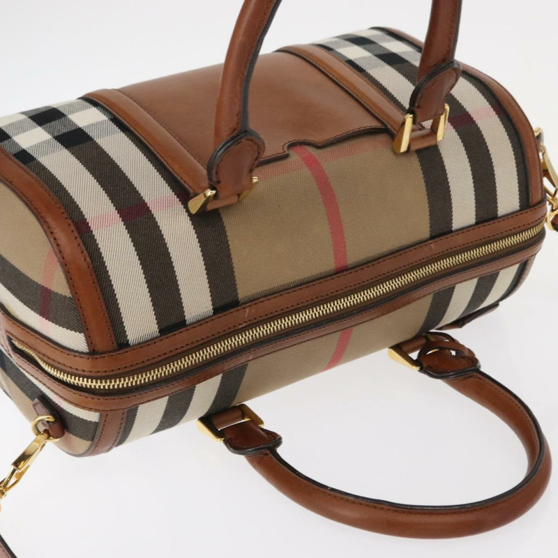 【日本直送】BURBERRY Nova Check Boston Bag 帆布 2way Gold Beige Auth 149500-5