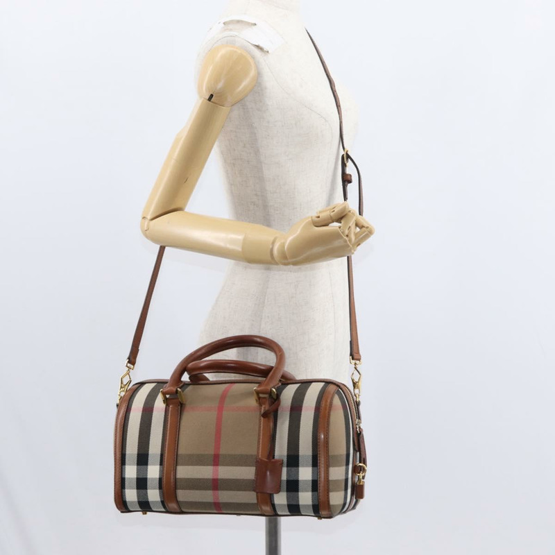 【日本直送】BURBERRY Nova Check Boston Bag 帆布 2way Gold Beige Auth 149500-24