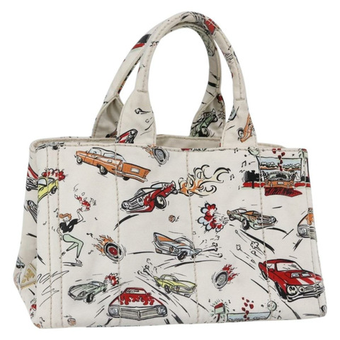 PRADA Canapa MM 手袋 帆布 白色 金色 正品 151893