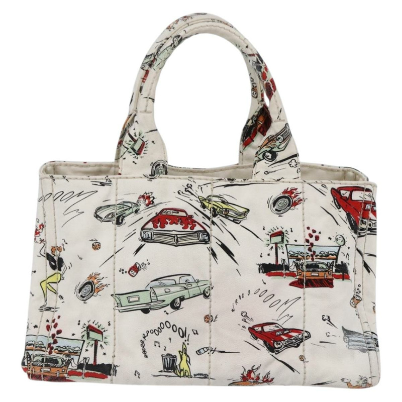 【日本直送】PRADA Canapa MM 手袋 帆布 白色 金色 正品 151893-1