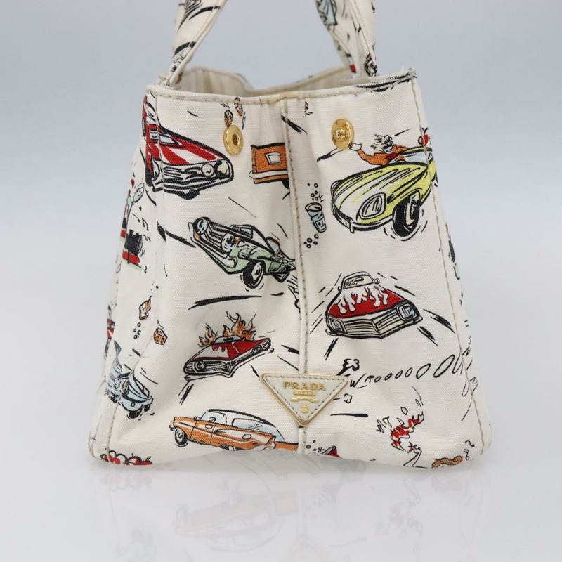 【日本直送】PRADA Canapa MM 手袋 帆布 白色 金色 正品 151893-2