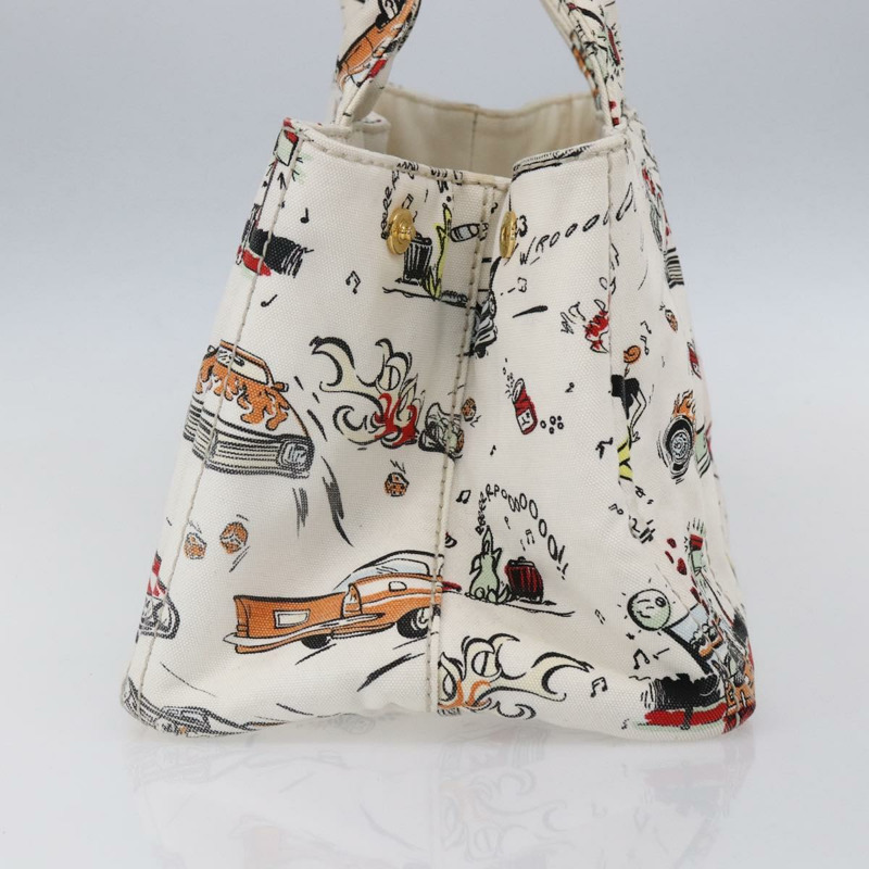 【日本直送】PRADA Canapa MM 手袋 帆布 白色 金色 正品 151893-3