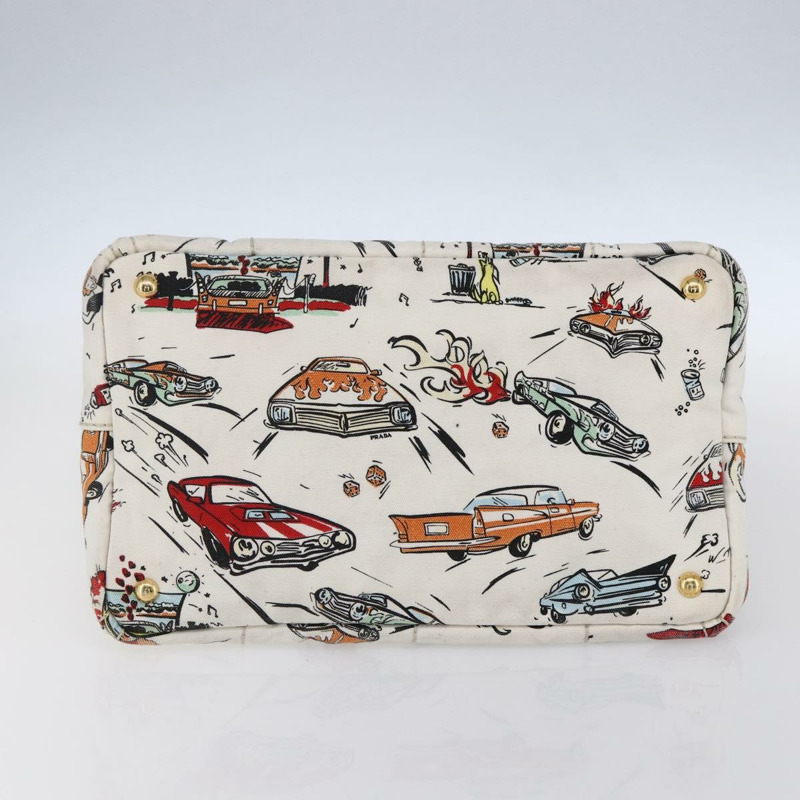 【日本直送】PRADA Canapa MM 手袋 帆布 白色 金色 正品 151893-4