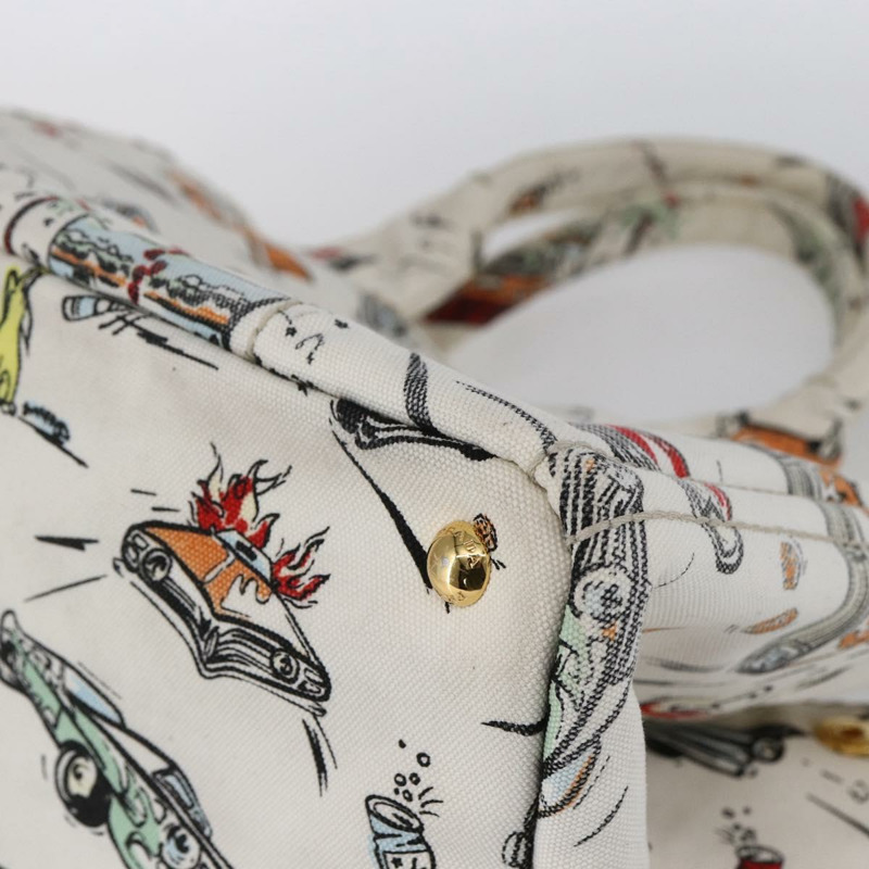 【日本直送】PRADA Canapa MM 手袋 帆布 白色 金色 正品 151893-8