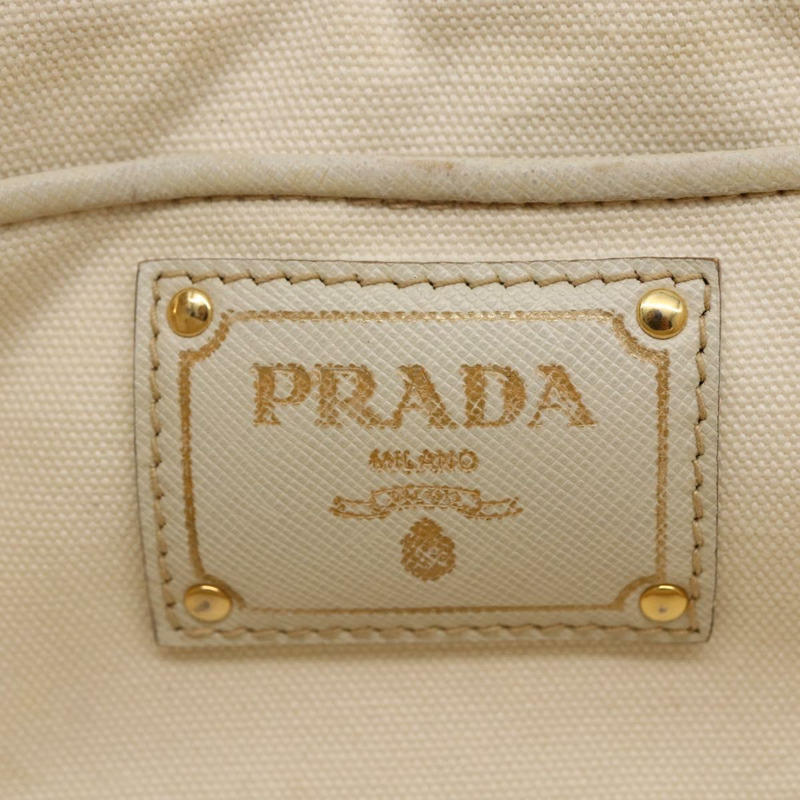 【日本直送】PRADA Canapa MM 手袋 帆布 白色 金色 正品 151893-9