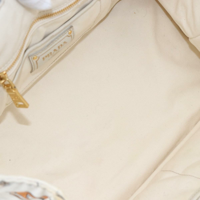 【日本直送】PRADA Canapa MM 手袋 帆布 白色 金色 正品 151893-10