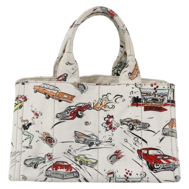 【日本直送】PRADA Canapa MM 手袋 帆布 白色 金色 正品 151893-12