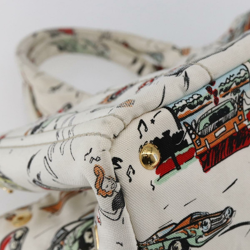 【日本直送】PRADA Canapa MM 手袋 帆布 白色 金色 正品 151893-13