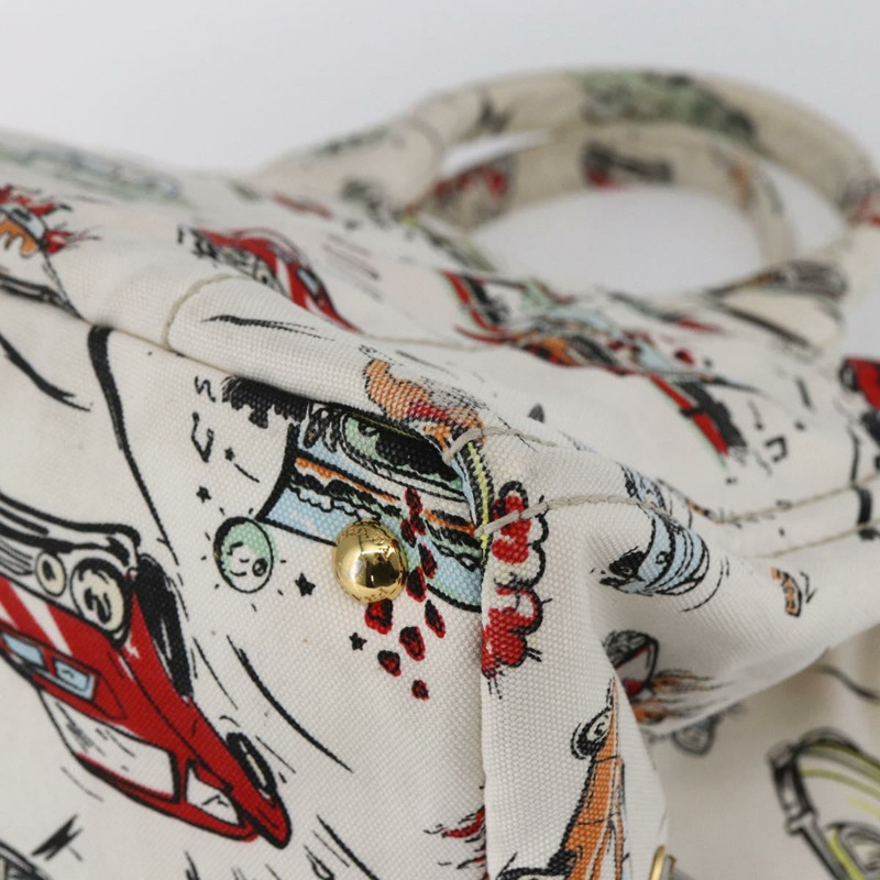 【日本直送】PRADA Canapa MM 手袋 帆布 白色 金色 正品 151893-14