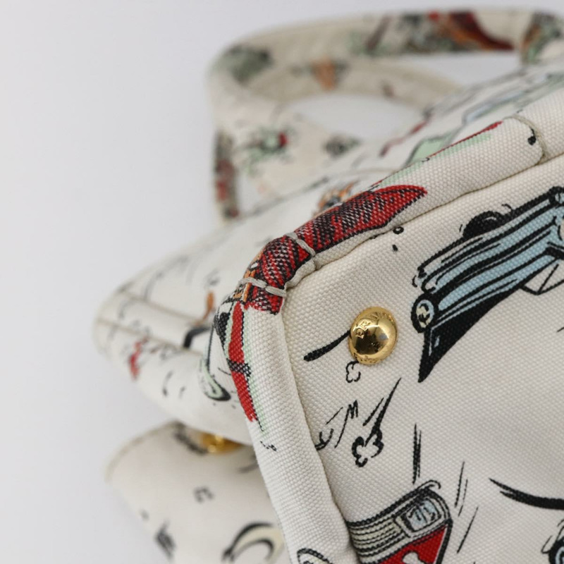 【日本直送】PRADA Canapa MM 手袋 帆布 白色 金色 正品 151893-15