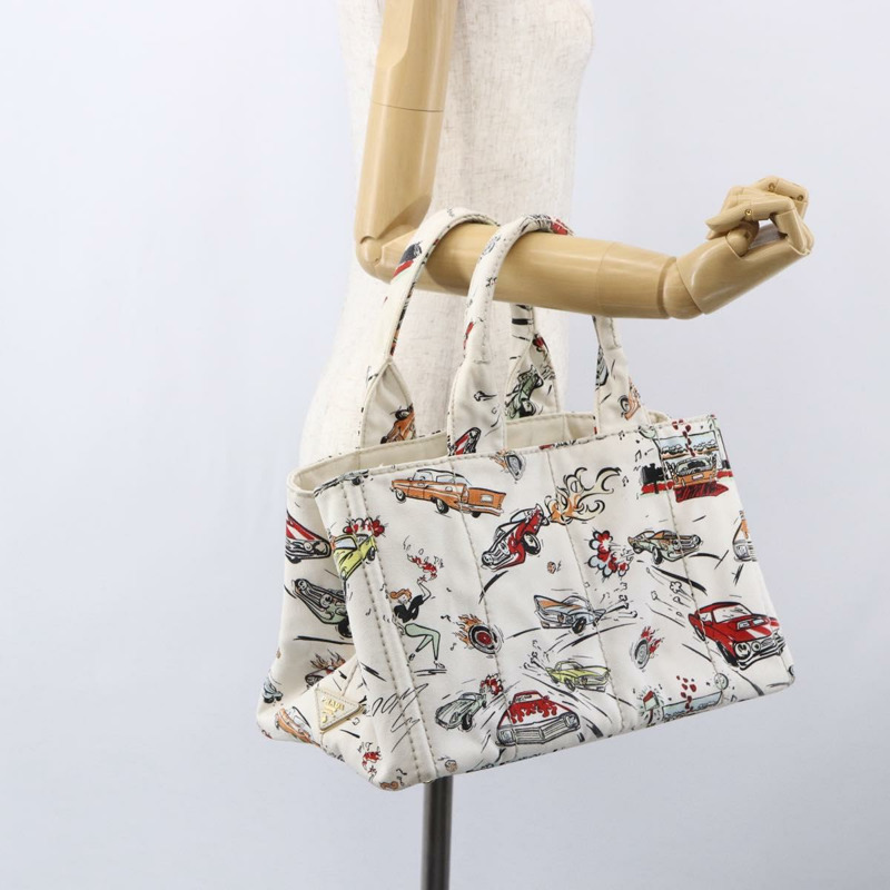 【日本直送】PRADA Canapa MM 手袋 帆布 白色 金色 正品 151893-22