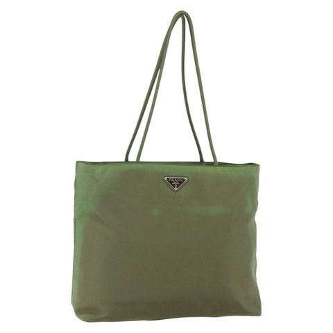 PRADA 尼龍卡其色銀色托特包 正品 152583