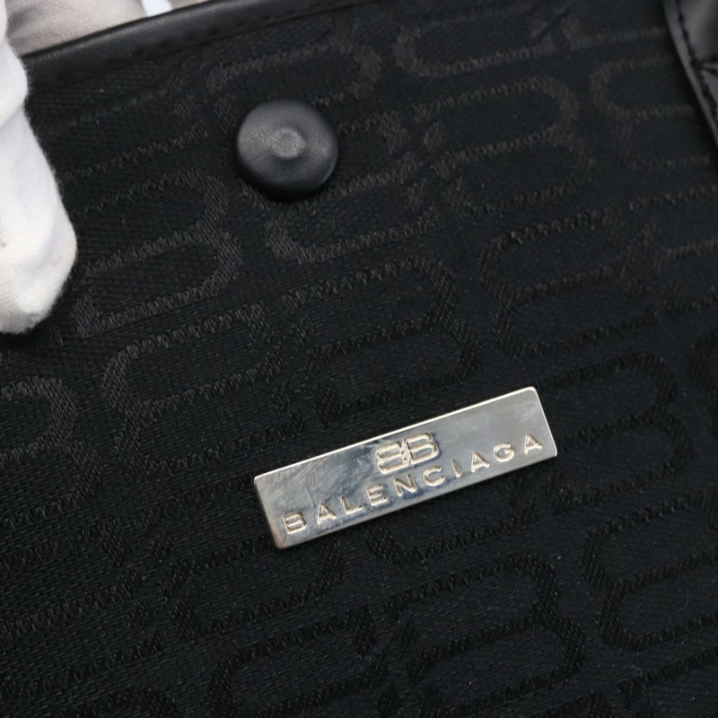 【日本直送】BALENCIAGA 帆布皮革黑色銀色手提包 Auth 152929-9