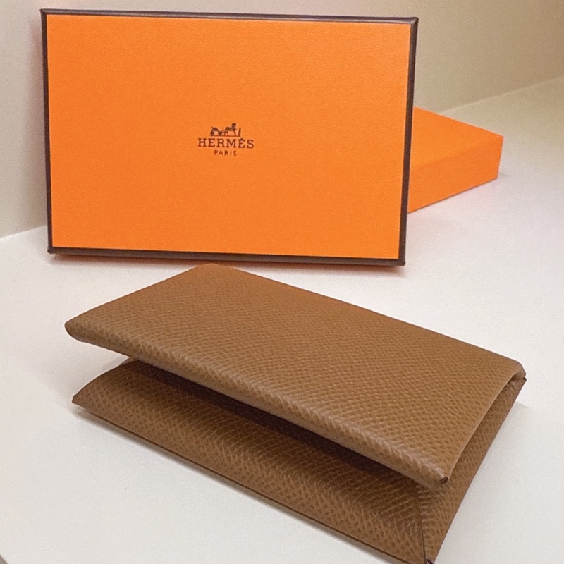 HERMES 金棕拼氣泡綠Calvi卡包-1