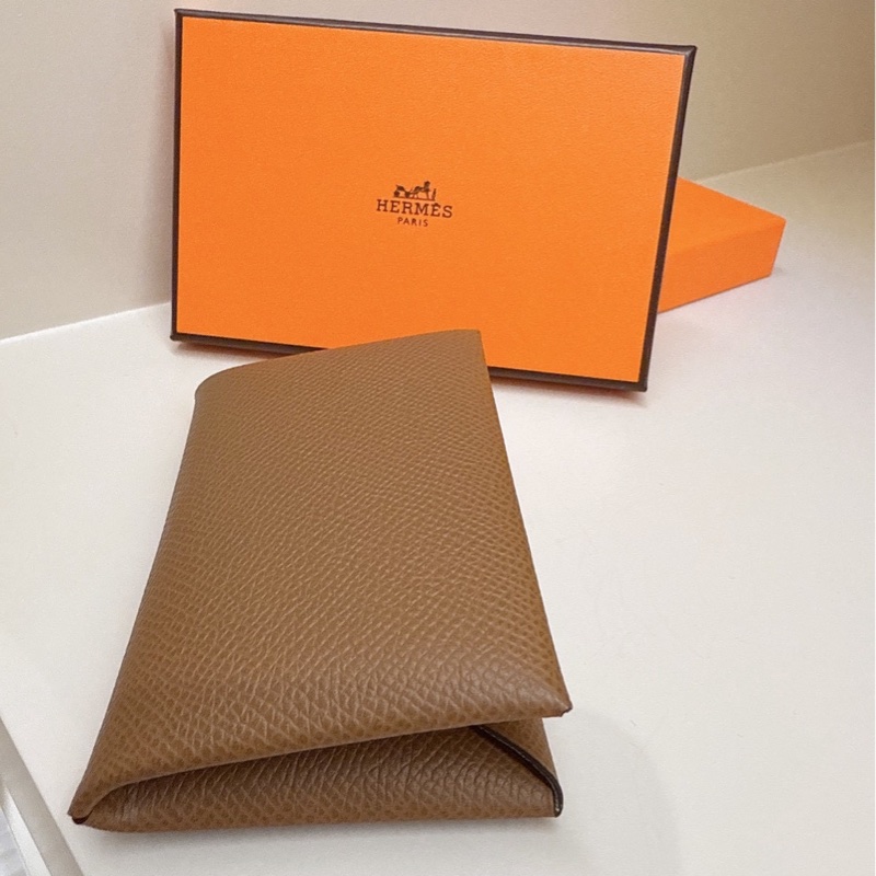 HERMES 金棕拼氣泡綠Calvi卡包-2