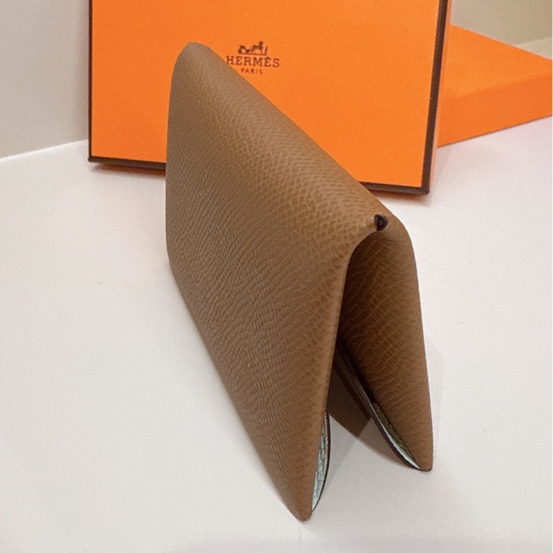 HERMES 金棕拼氣泡綠Calvi卡包-4