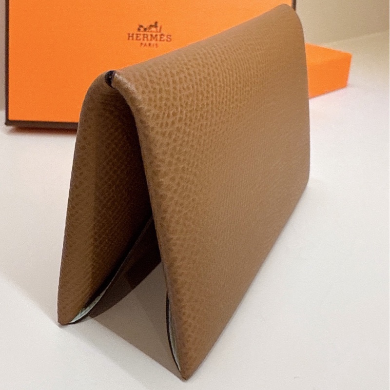 HERMES 金棕拼氣泡綠Calvi卡包-5