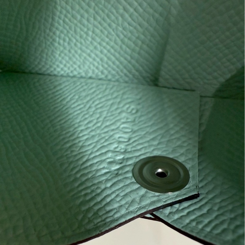 HERMES 金棕拼氣泡綠Calvi卡包-7