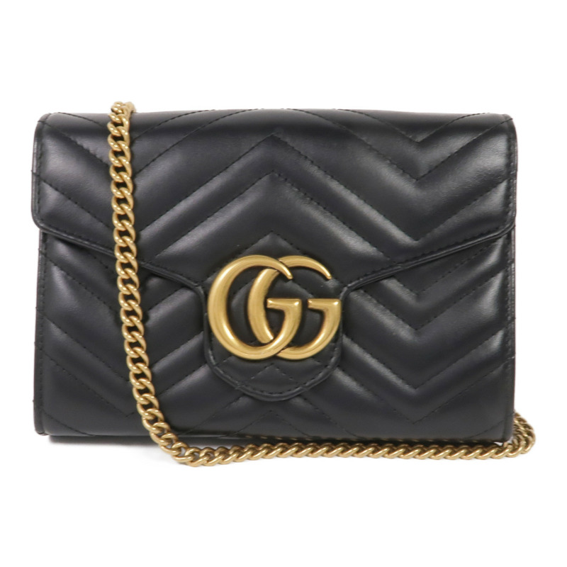 GUCCI 牛皮皮革GG Marmont Chain Wallet金扣鏈帶肩背袋-0