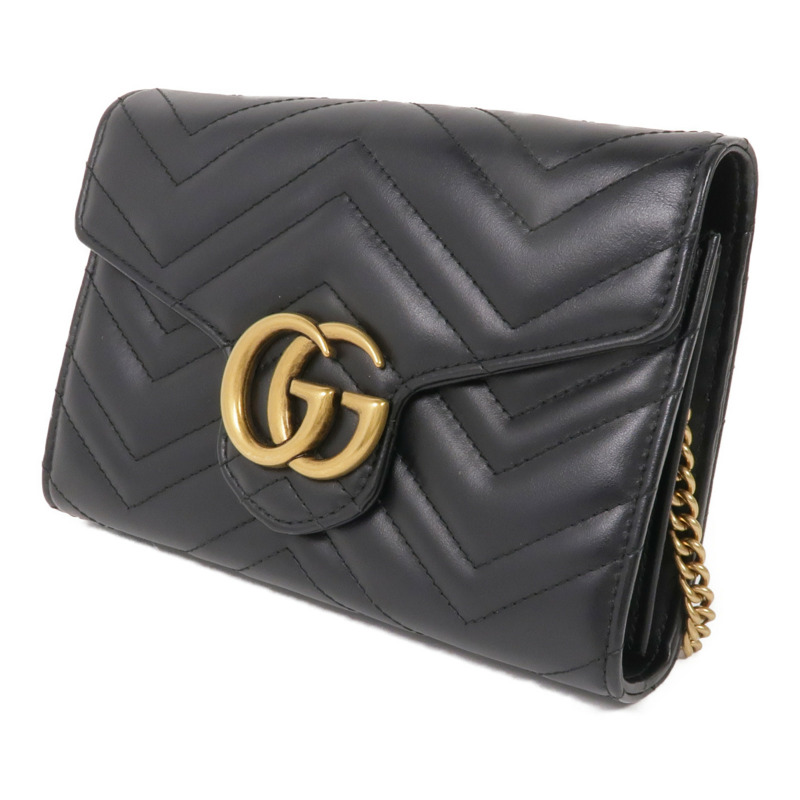 GUCCI 牛皮皮革GG Marmont Chain Wallet金扣鏈帶肩背袋-2