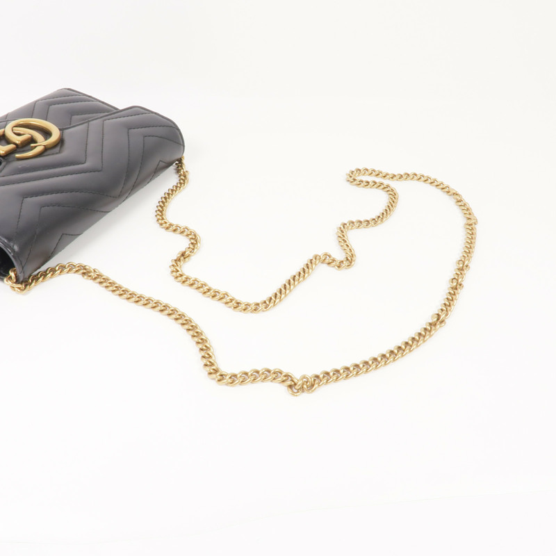GUCCI 牛皮皮革GG Marmont Chain Wallet金扣鏈帶肩背袋-4