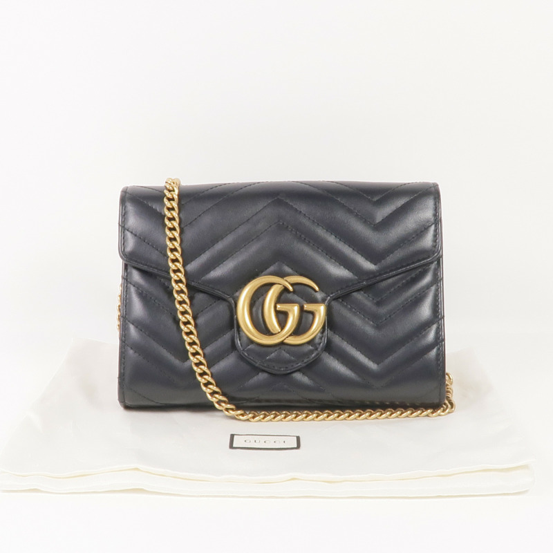 GUCCI 牛皮皮革GG Marmont Chain Wallet金扣鏈帶肩背袋-14