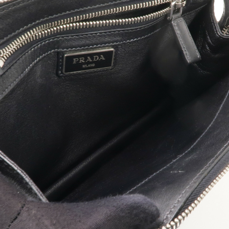 PRADA 牛皮皮革Clutch Bag銀扣手拿包-11