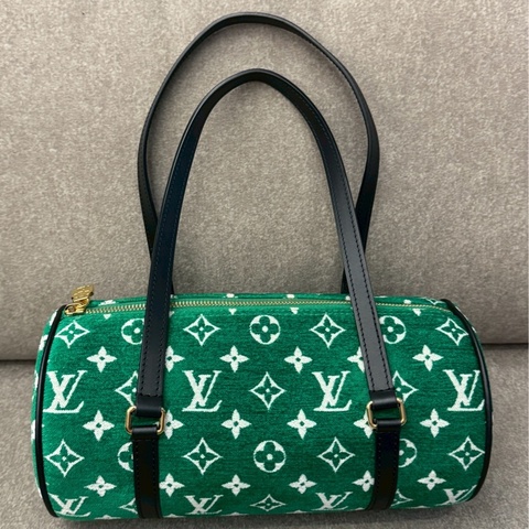 LV綠老花天鵝絨手提包