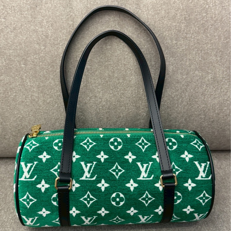 LV綠老花天鵝絨手提包-0