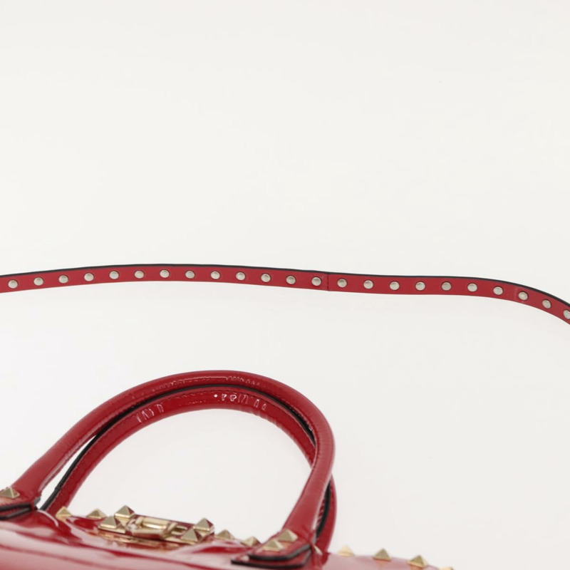 【日本直送】VALENTINO 鉚釘手提包 漆皮 兩用 紅色 金色 Auth bs30313-8