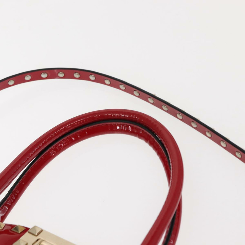 【日本直送】VALENTINO 鉚釘手提包 漆皮 兩用 紅色 金色 Auth bs30313-13