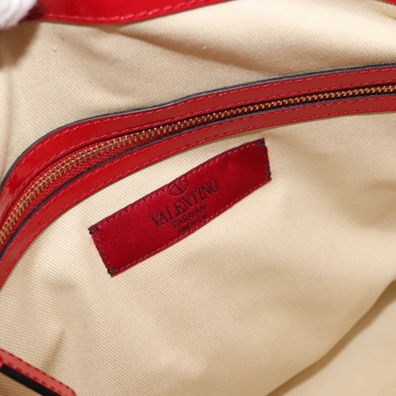 【日本直送】VALENTINO 鉚釘手提包 漆皮 兩用 紅色 金色 Auth bs30313-18