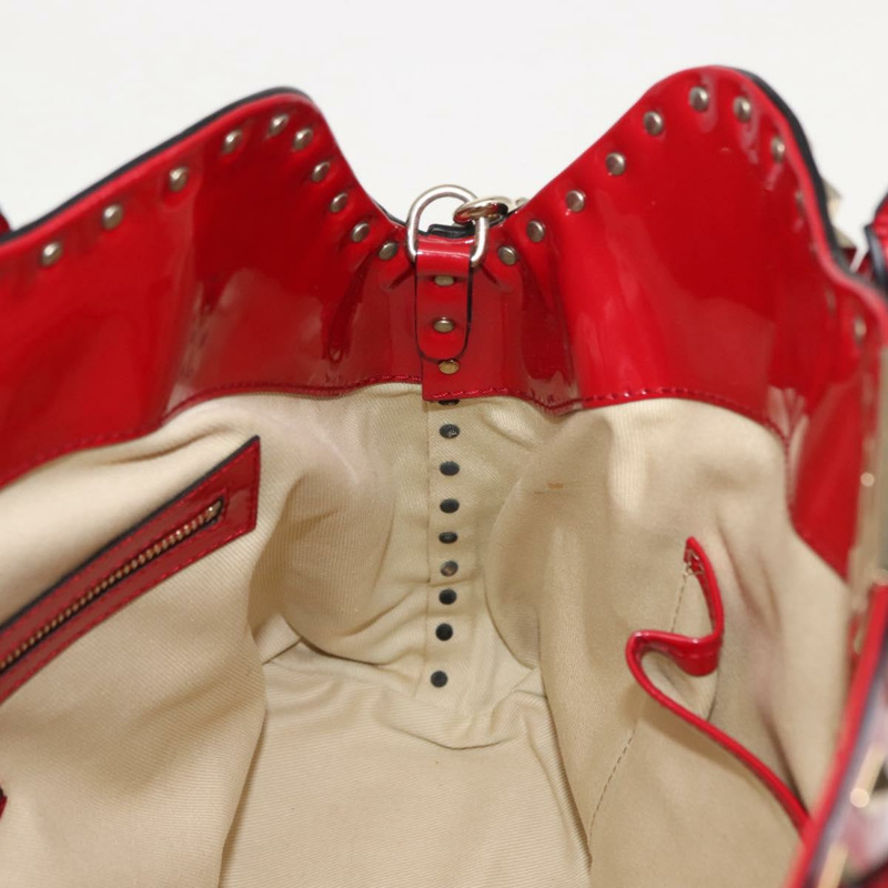【日本直送】VALENTINO 鉚釘手提包 漆皮 兩用 紅色 金色 Auth bs30313-19