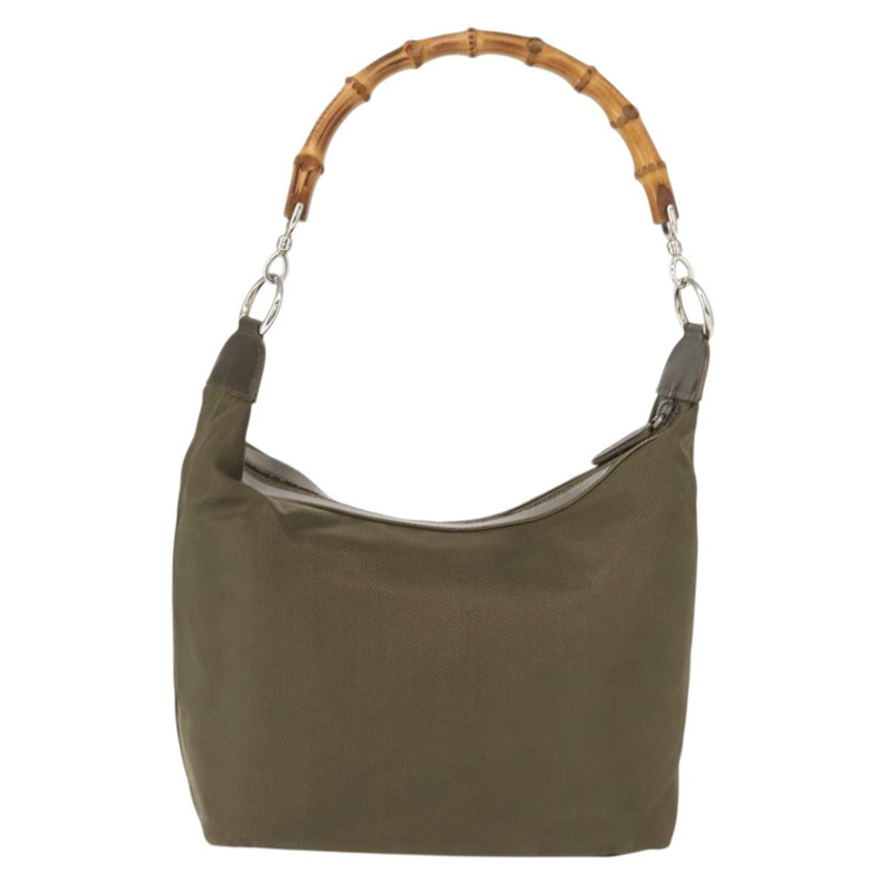 【日本直送】GUCCI 竹節手提包 尼龍 卡其色 銀色 000 2214 0531 正品 ep11599-1