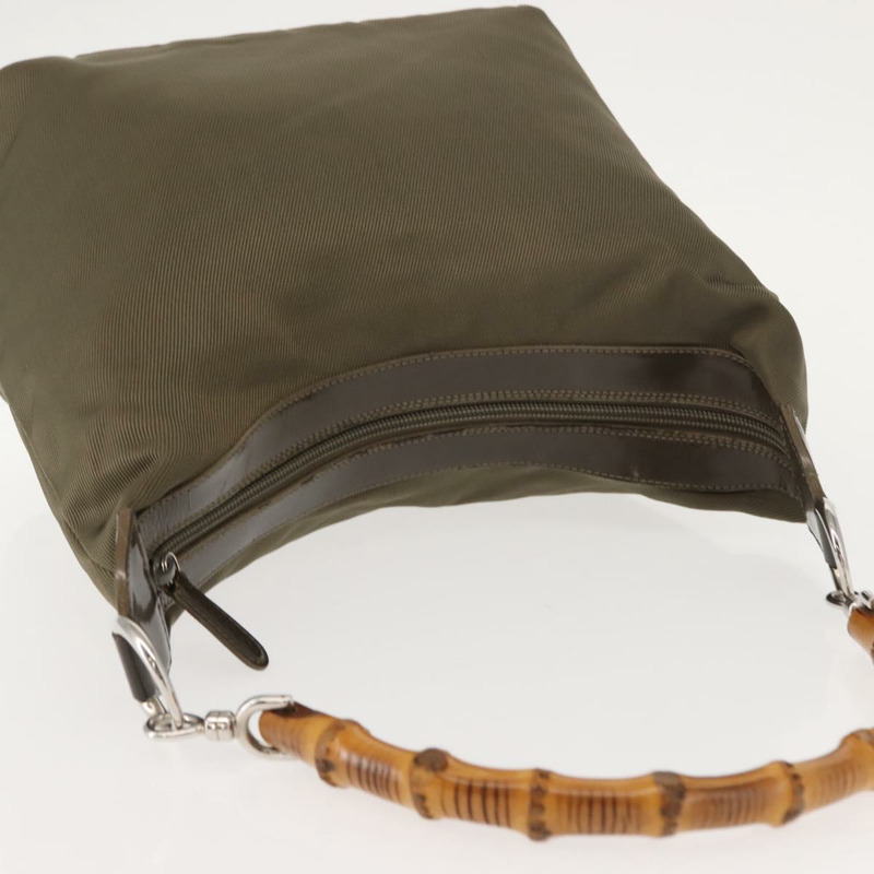 【日本直送】GUCCI 竹節手提包 尼龍 卡其色 銀色 000 2214 0531 正品 ep11599-5