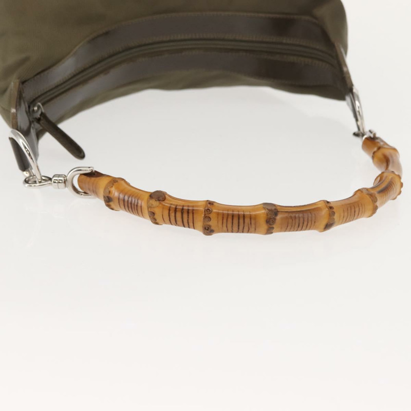 【日本直送】GUCCI 竹節手提包 尼龍 卡其色 銀色 000 2214 0531 正品 ep11599-6