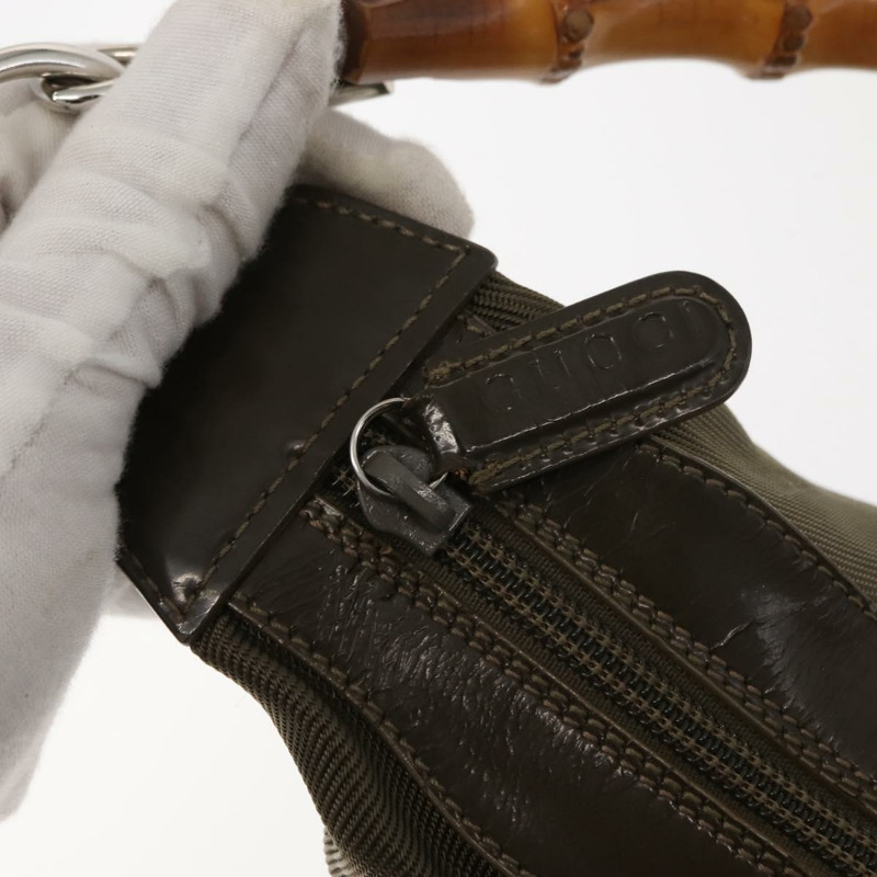 【日本直送】GUCCI 竹節手提包 尼龍 卡其色 銀色 000 2214 0531 正品 ep11599-9