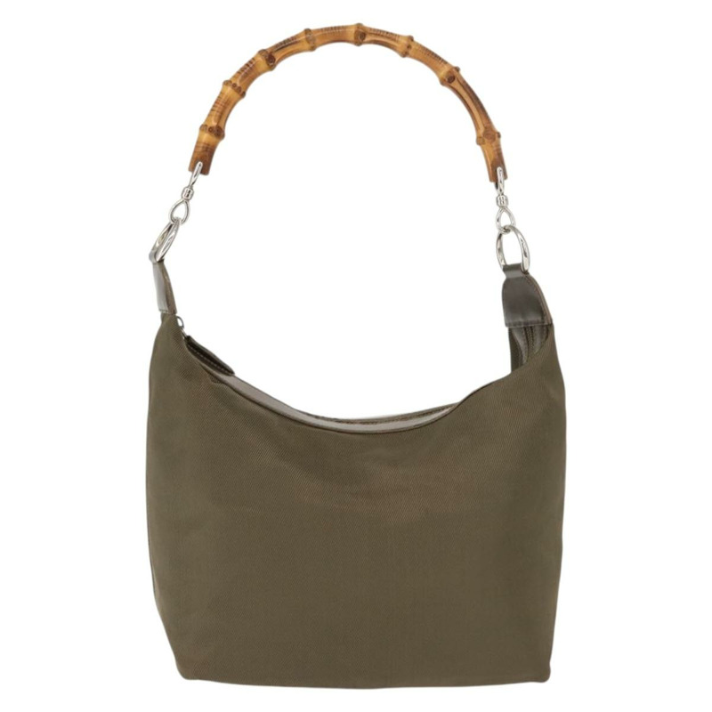 【日本直送】GUCCI 竹節手提包 尼龍 卡其色 銀色 000 2214 0531 正品 ep11599-12