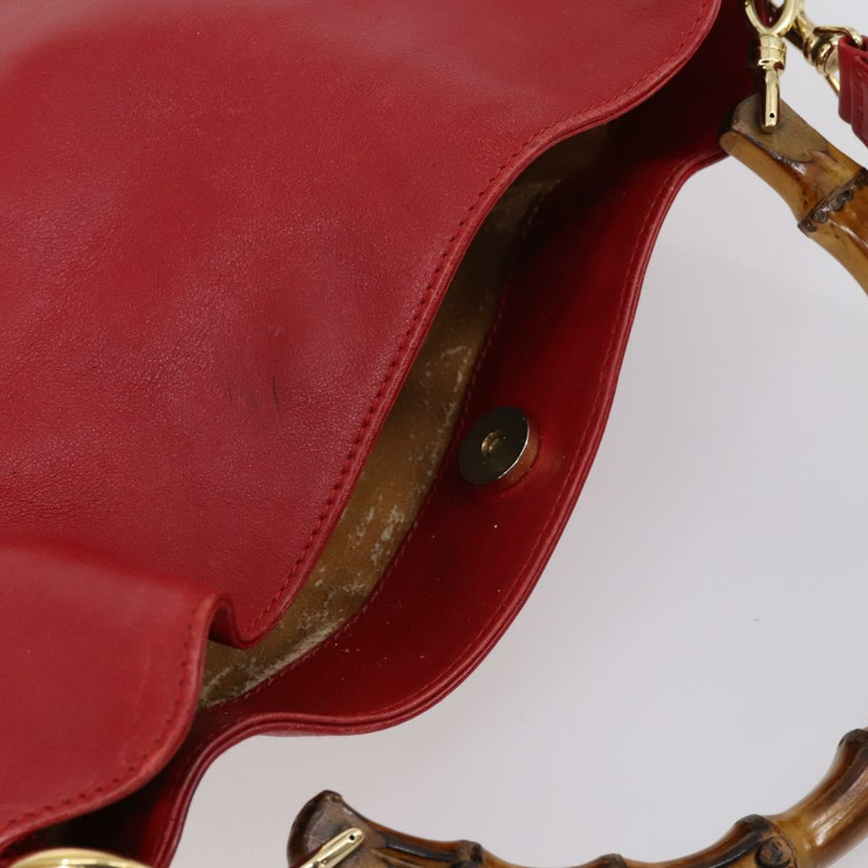 【日本直送】GUCCI 竹節手提包 皮革 兩用 紅色 金色 正品 ep11568-5