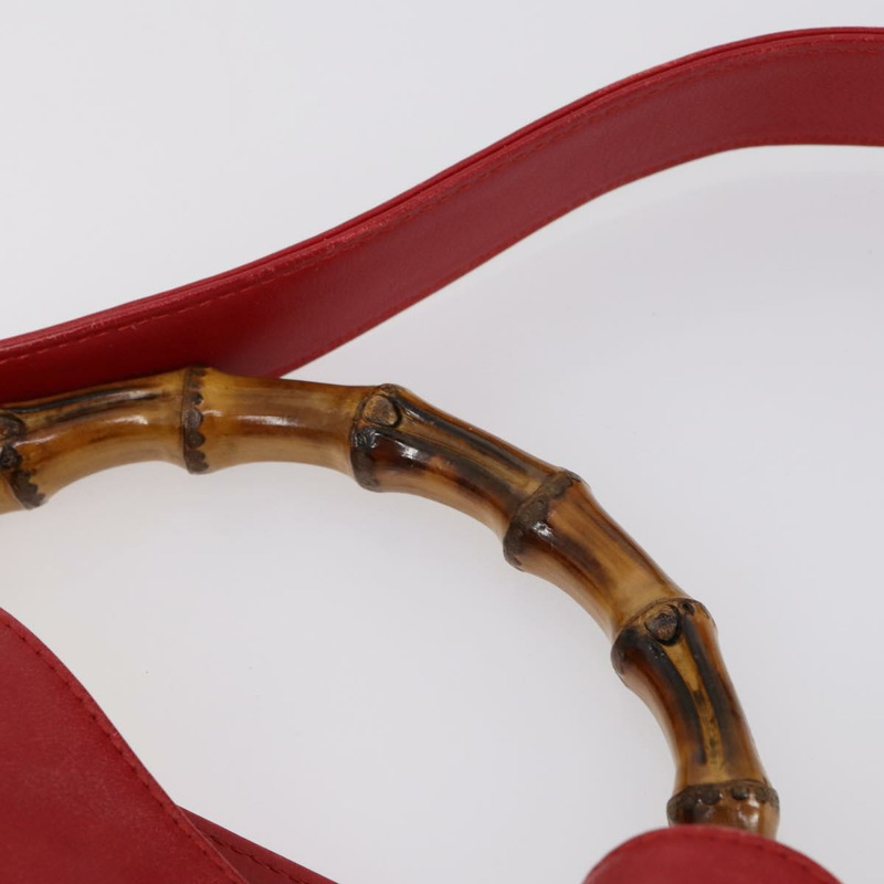 【日本直送】GUCCI 竹節手提包 皮革 兩用 紅色 金色 正品 ep11568-8