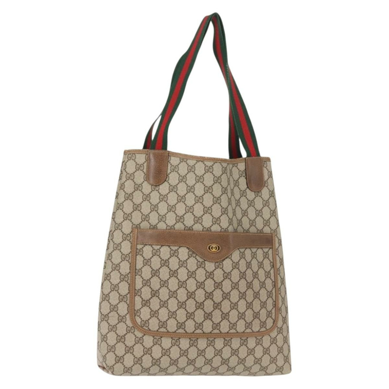 【日本直送】GUCCI GG Supreme Web Sherry Line 手提包 PVC 米色 金色 378 02 003 正品 ep11646-0