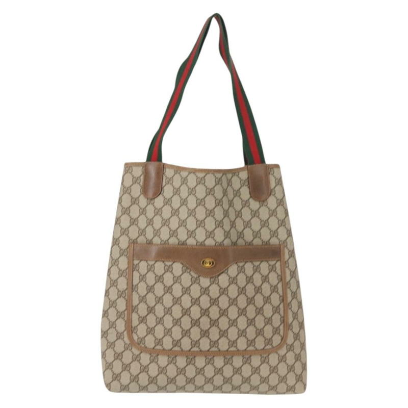 【日本直送】GUCCI GG Supreme Web Sherry Line 手提包 PVC 米色 金色 378 02 003 正品 ep11646-12