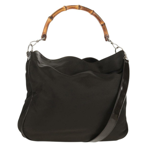 GUCCI 竹節手提包 尼龍 兩用 棕色 銀色 001 1577 正品 ep11538