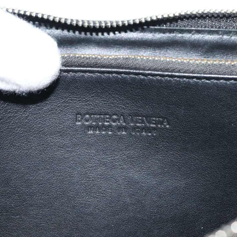 【日本直送】BOTTEGA VENETA 壓花 INTRECCIATO 圓形拉鍊皮夾 皮革 黑色 Auth bs30450-17