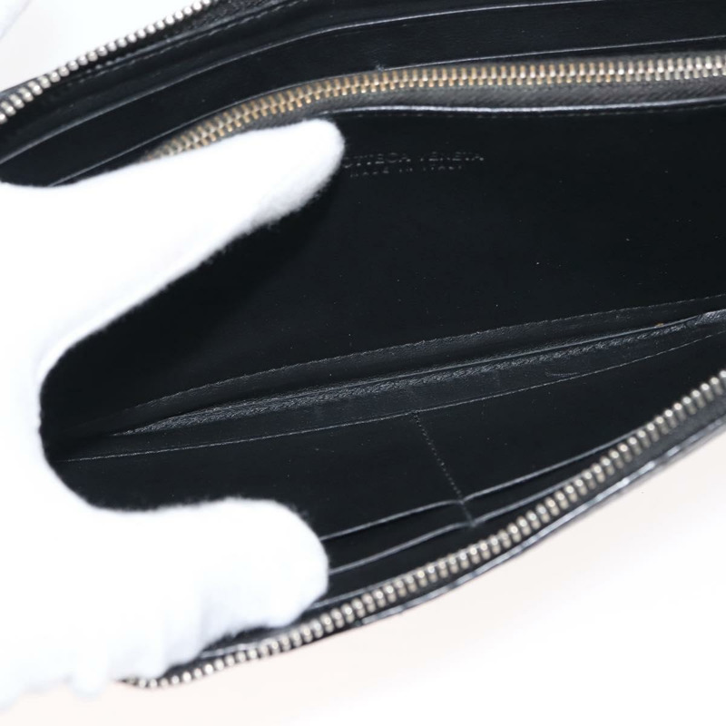 【日本直送】BOTTEGA VENETA 壓花 INTRECCIATO 圓形拉鍊皮夾 皮革 黑色 Auth bs30450-19