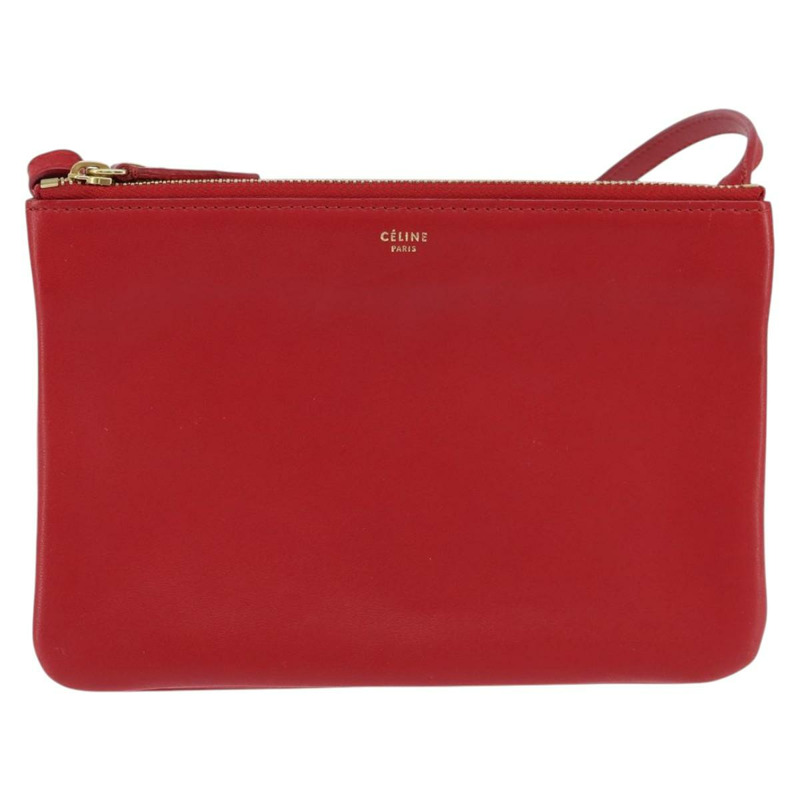 【日本直送】CELINE Trio 小號肩背包 皮革 紅色 金色 正品 hk3190-12