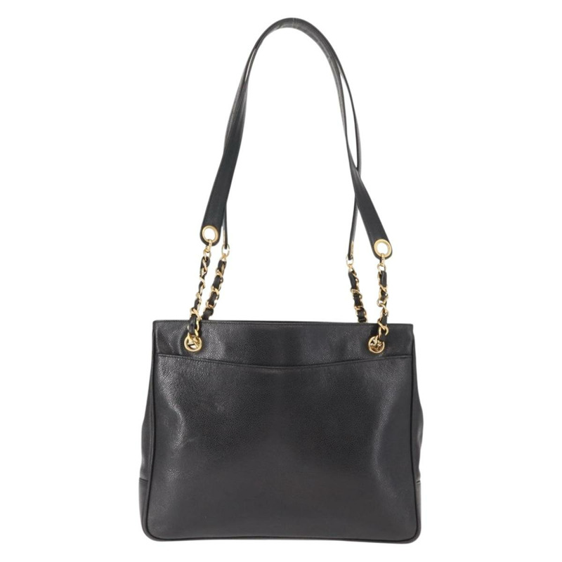 【日本直送】香奈兒魚子醬皮黑色金色雙C標誌手提包 正品 BA7490-1